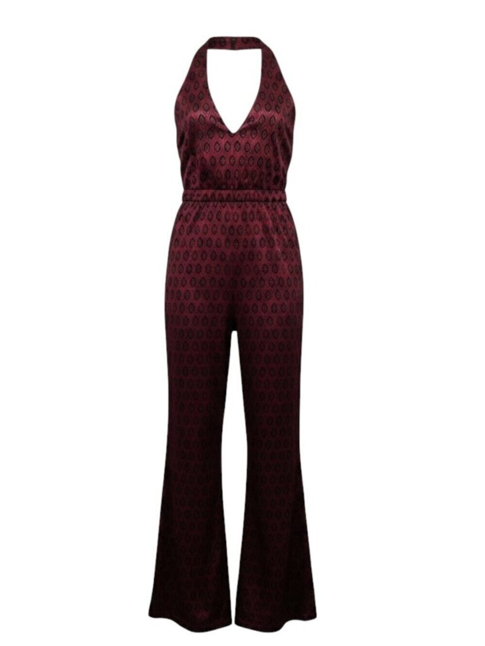 Motel Rocks Baby Coin Maroon Velvet Halter Jumpsuit L